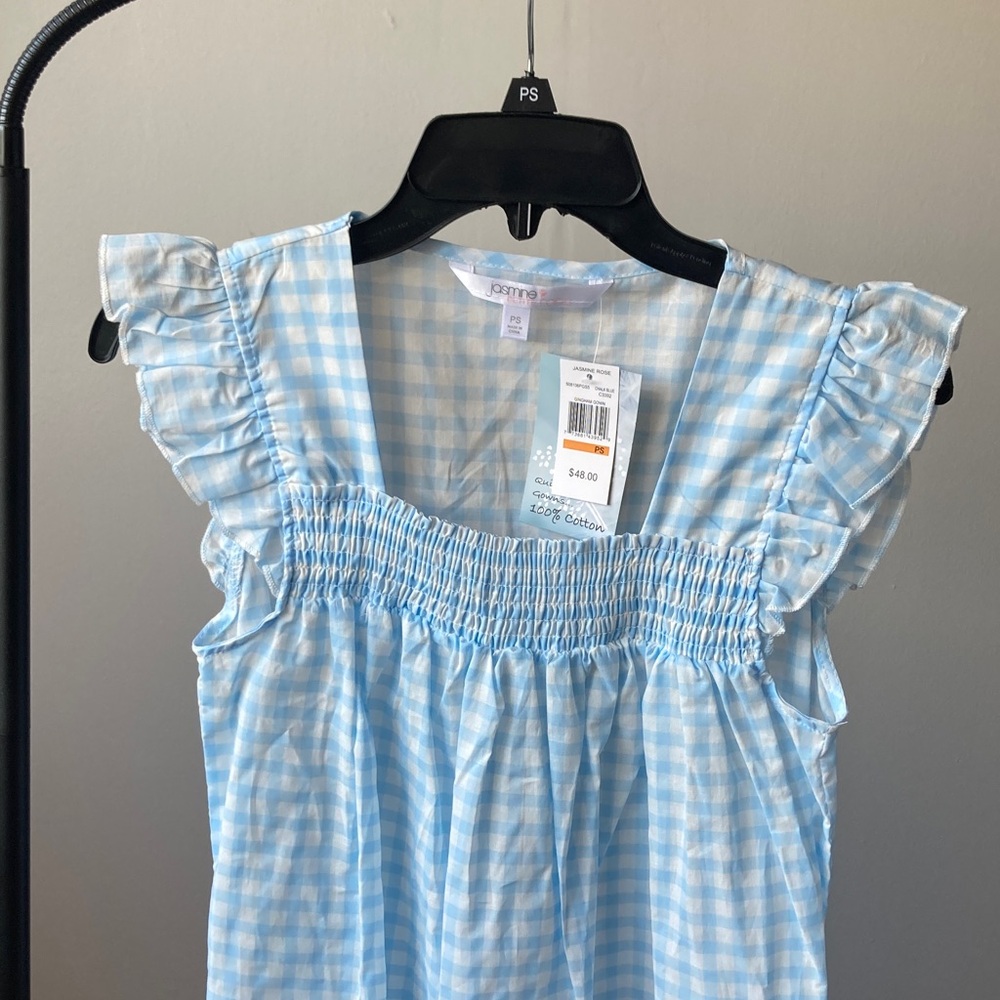 Jasmine Rose Petite gingham print nightgown cotton lightweight smock detail PS - Picture 6 of 17